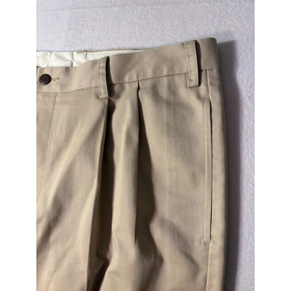 Orvis Mens Pleated Chino Pants 38 Khaki Tan Cotton Cuffed Dress Trousers RN70534